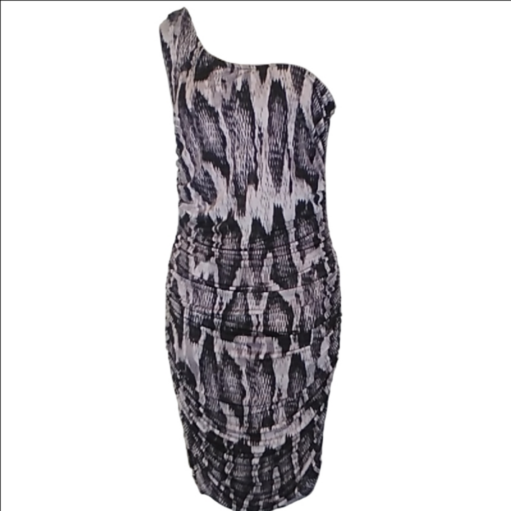 Guess Bodycon Snakeskin print Ruched Mini Dress One Shoulder Strap